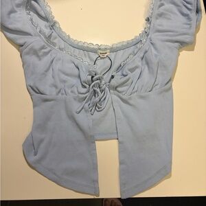 Garage Light Blue Lace-Trimmed Top small